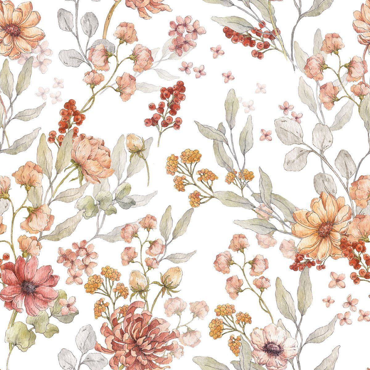 Dekornik | Autumn Meadow White Wallpaper - Bubba & Me