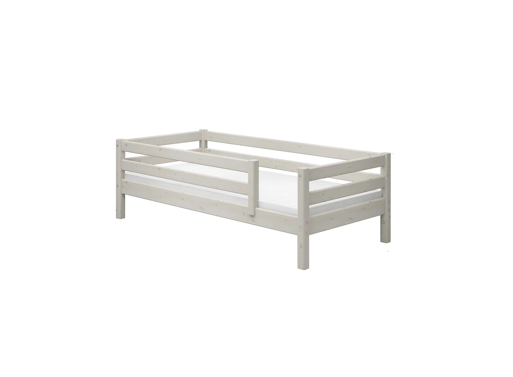 Flexa | Single Bed With Safety Rail White Washed Pine - Bubba & Me